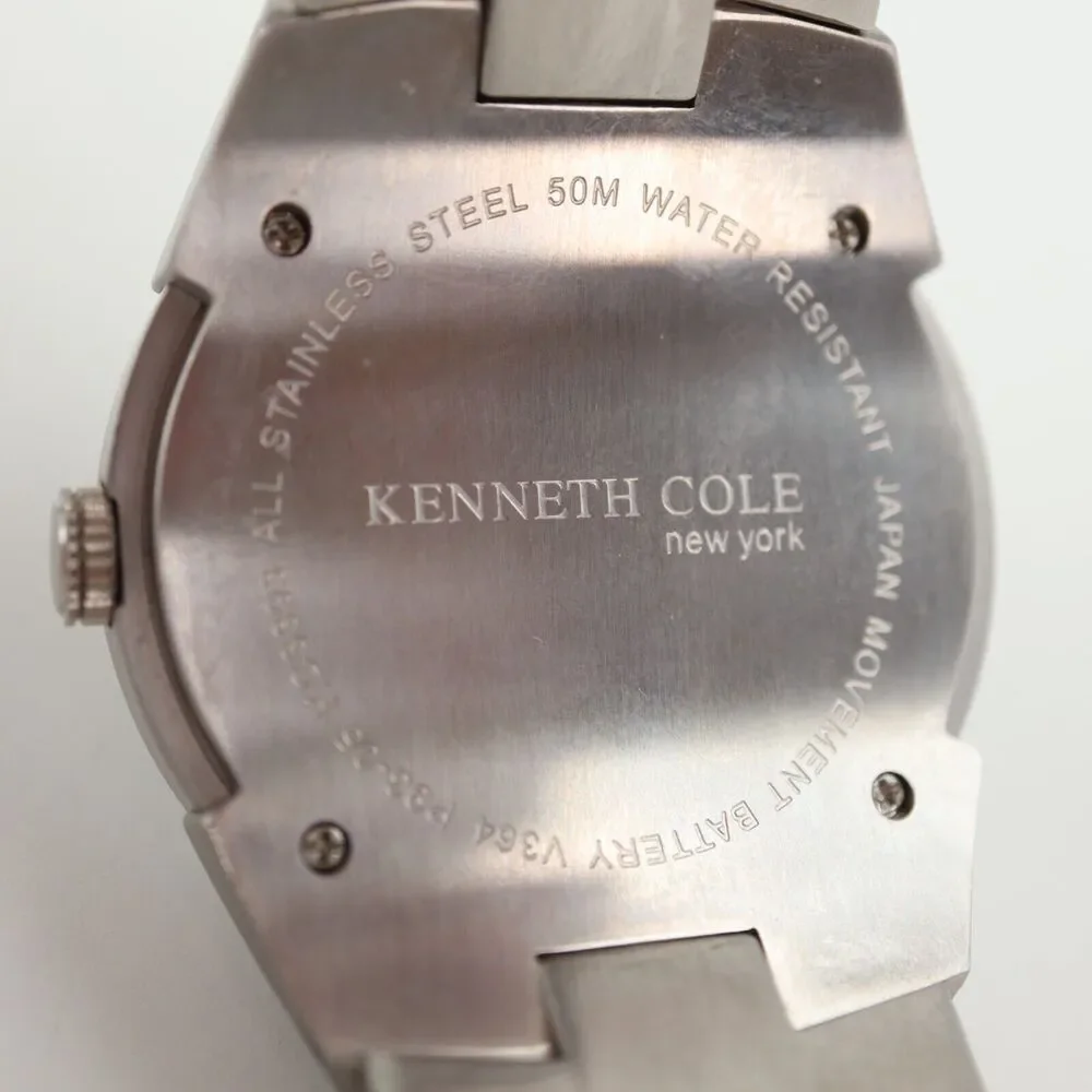 Kenneth Cole Mens Silver Tone Watch 42mm Black Date Dial Stainless Steel KC3393